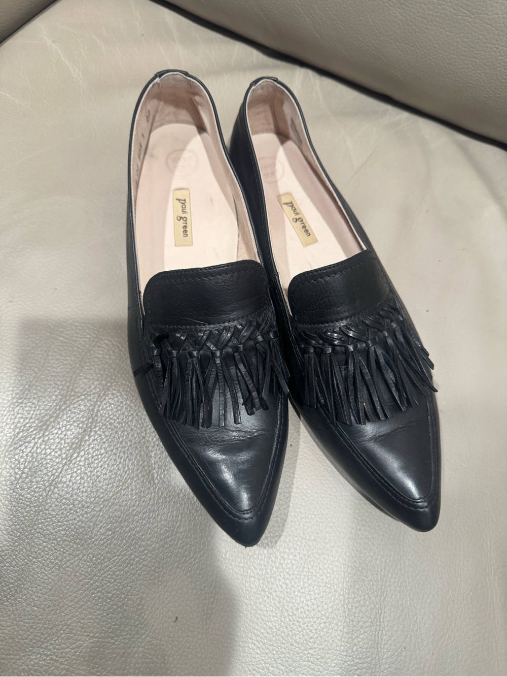 Paul Green Black Leather Guiliana Pointed Toe Loafers